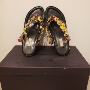 LIKE NEW PRADA VERNICE FLOWER/PATENT WEDGE 50.00 OFFER